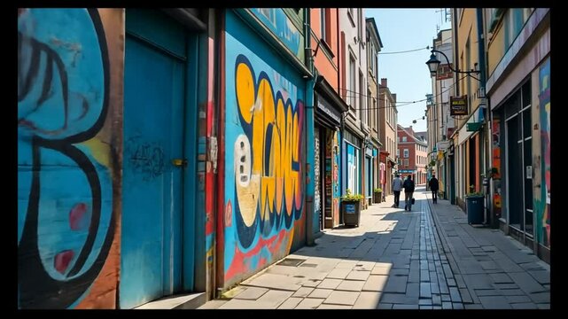 Vibrant street art in a colorful urban environment. 4k video