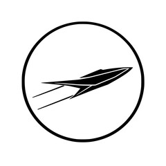 Sleek black spaceship vector design, a minimalistic minimalist flying ship concept within the circle.