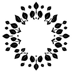 Fototapeta premium Abstract black and white floral border with a circular arrangement of leaves, arranged in a circular pattern.