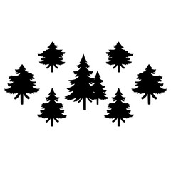Obraz premium Black and White Silhouette Forest: minimalist design, trees on a white background.