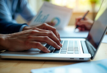 Coworking team meetingGroup of young businessmen working with a new startup project while typing on a laptop tablet and writing in the office
