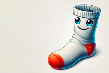 A white sock with a smile on a light background. Space for text.