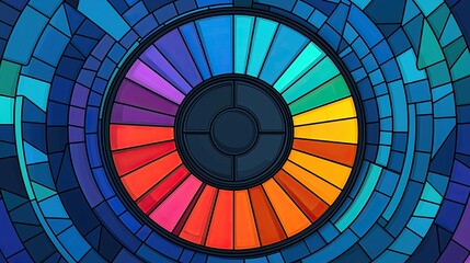 Naklejka premium Abstract Colorful Wheel Design in Stained Glass Style
