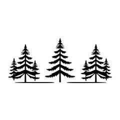 Obraz premium Silhouette of several evergreen trees against a white background.