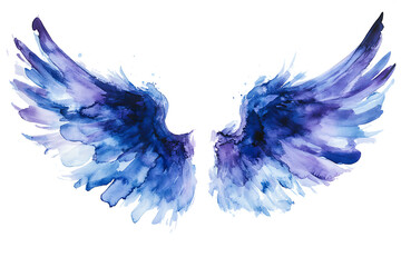 Fototapeta premium Dark blue and purple fantasy angel wings isolated on white background PNG.AI GENERATED