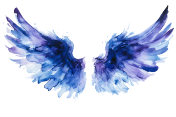 Dark blue and purple fantasy angel wings isolated on white background PNG.AI GENERATED