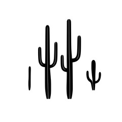 Minimalist black and white illustration of cacti, a desert scene.