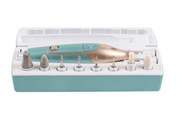 Manicure and Pedicure Set, Cordless Electric Nail File, 10 Heads, LED Light, Including Storage Box, Nail Set for Hand and Foot Care, Turquoise