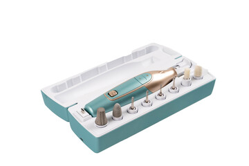 Manicure and Pedicure Set, Cordless Electric Nail File, 10 Heads, LED Light, Including Storage Box, Nail Set for Hand and Foot Care, Turquoise