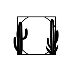Minimalist monochrome cactus silhouette framed within a square and circle, artistic design for a logo.