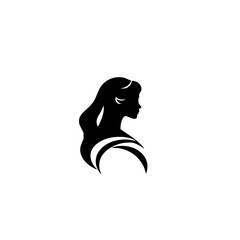 Black silhouette of a woman's profile with long hair, with a graphic design element added and white background.