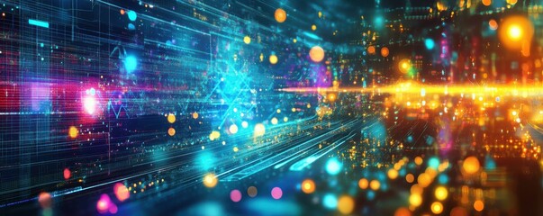 Fototapeta premium Futuristic digital data stream with vibrant colors and abstract patterns