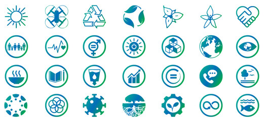 Sustainable energy icon sheet. Green house icon collection