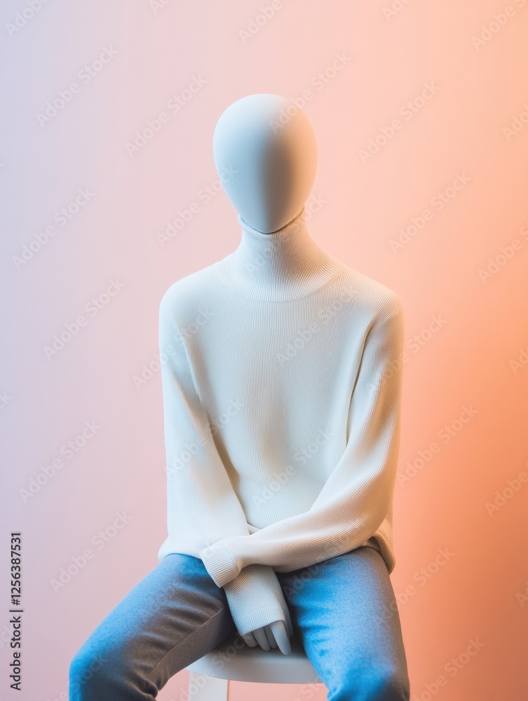 Poster stylish mannequin in modern outfit with pastel background showcasing minimalist design and clean aes