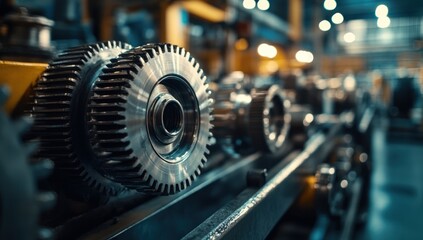 Fototapeta premium Industrial Gears: Close-up of Metal Cogs in a Factory Setting