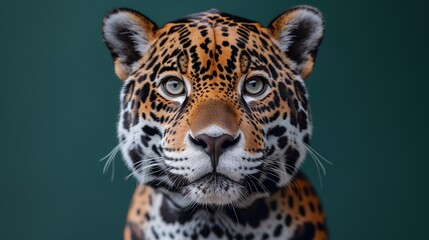 Obraz premium Closeup of a jaguar's face with striking eyes and intricate patterns on its fur