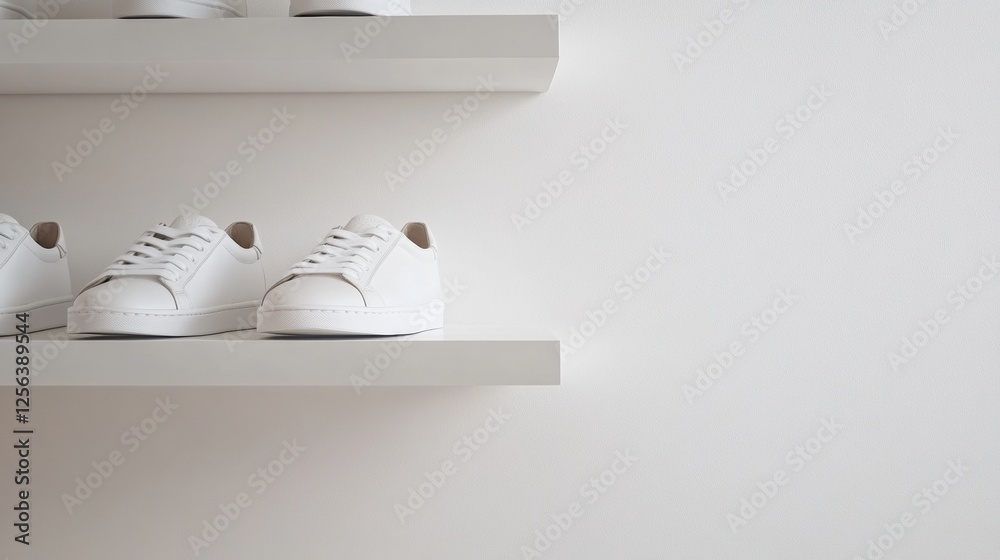 Aufkleber minimalist shoe shelf featuring stylish sneakers for a clean and modern look in an organized space. 