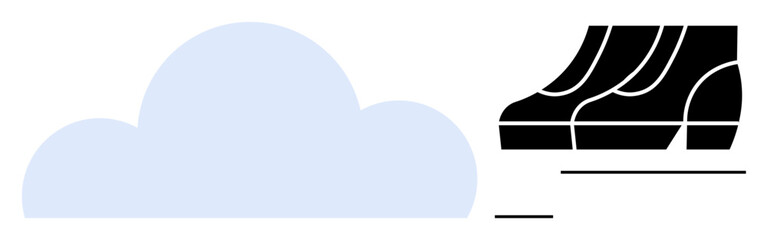 Blue cloud and black running shoes convey themes of speed, adaptability, fitness, digital data storage. Ideal for sports, fitness apps, cloud computing, digital transformation, efficiency