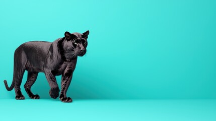 Black Panther Walking Against a Bright Turquoise Background