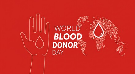 Obraz premium Blood donation medical vector poster concept. World Blood Donor Day icon. Human hand, red drop transfusion medical symbol design element illustration. Save life treatment banner template background