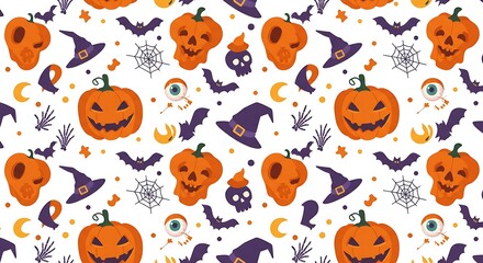 Halloween holiday cute symbol set seamless pattern