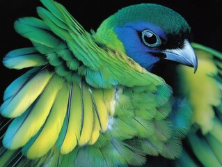 Fototapeta premium Vibrant Green Jay: A Glimpse of Nature's Avian Beauty in the Rio Grande Valley, Texas