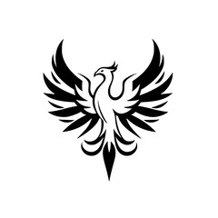 Black and White Phoenix: A minimalist illustration of a soaring phoenix with open wings.