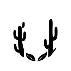 Simplified illustration of two stylized cacti with stylized leaves on a white background.