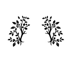 Two symmetrical tree silhouette showing a floral composition.