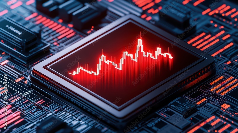 Poster digital pulse monitor display on circuit board background