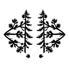 Symmetrical Black and White Illustration of Symmetrical Trees.