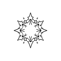 Black and white starburst design with a central circular void. The design is modern.