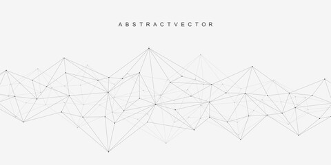 Global network connection website header or banner design. Abstract background with connecting dots and lines. Global business. Social network communication. Internet technology. Vector illustration