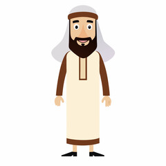 Fototapeta premium cartoon arab man in traditional muslim. Sheikh in traditional middle Eastern man clothes. Isolated on white background. Front view. Vector illustration. 