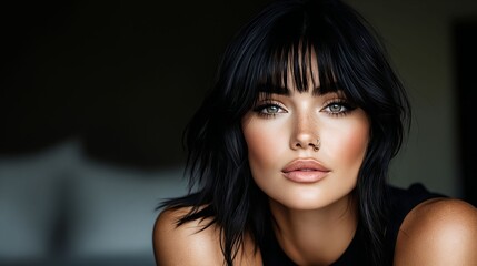 Naklejka premium A woman with black hair and a nose ring