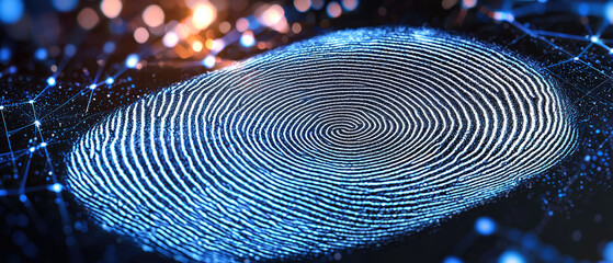 Digital fingerprint design with abstract glowing connections in a tech-inspired background