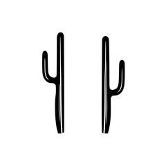Two symmetrical cactus silhouettes in black, creating a minimalistic and clean design, set on a white background.