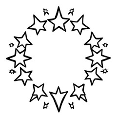 Black and white star shaped illustrations arranged in a circle.