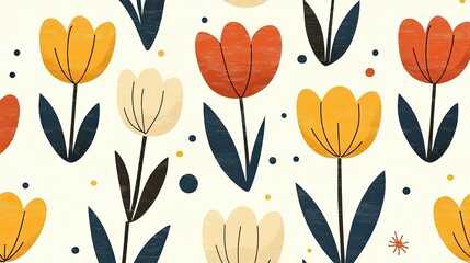 Abstract Floral Pattern with Colorful Tulips