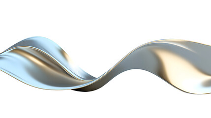 Abstract Metallic Fluid Wave with Glossy Silver and Gold Reflections, Isolated on Transparent Background. Cutout.