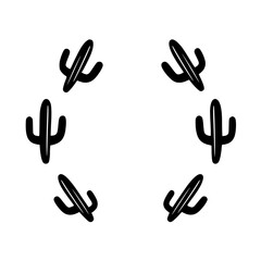 Black Cactus Silhouette Circle on White Background