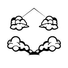 A stylized diagram of two clouds connected by a line, black outline on a white background.