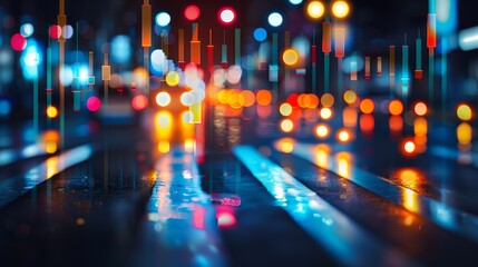 Illuminated financial chart with data visualization on dark background for digital analysis
