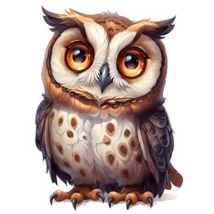 Sweet owl perched on a branch, drawn in a fun cartoon style.