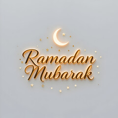 Elegant ramadan mubarak greeting with golden lettering and stars 3d art on transparent background
