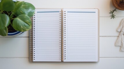 Minimalist Weekly Planner Open on White Wooden Desk