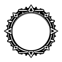 Detailed, symmetrical, black-and-white stylized geometric ring frame, perfect for an emblem or logo.