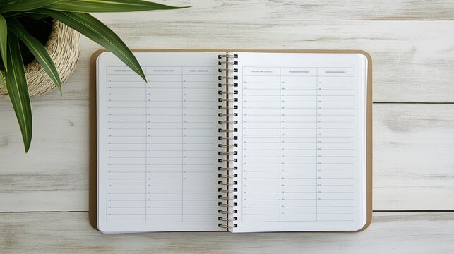 Minimalist Weekly Planner Open on White Wooden Desk
