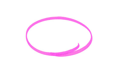Hand-drawn pink marker circle isolated on a transparent background, brushstroke oval shape for design elements, highlighting, underlining,