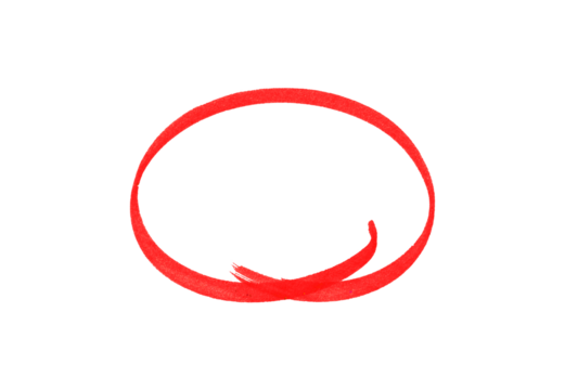 Hand-drawn Red marker circle isolated on a transparent background, brushstroke oval shape for design elements, highlighting, underlining,